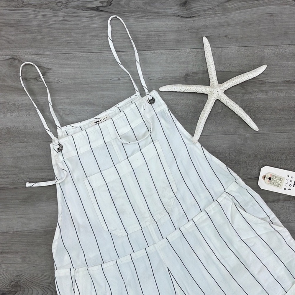🔆BILLABONG🔆 Wild Pursuit White Striped Short Overalls ROMPER - Picture 5 of 13